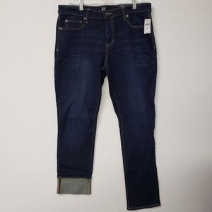 GAP Straight Ankle Jeans Women 10/30R High Rise Dark  Blue Denim Whiskers NWT